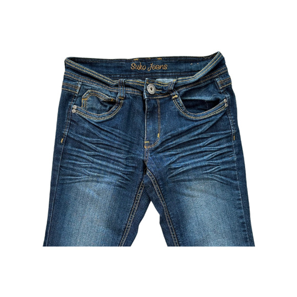 Suko Jeans Roadrunner Apparel Distressed Dark Wash Denim Blue Women’s Size 6 - Picture 2 of 8